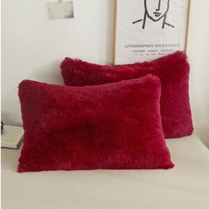 Plush Red Throw Pillow Covers-Pack of 2
